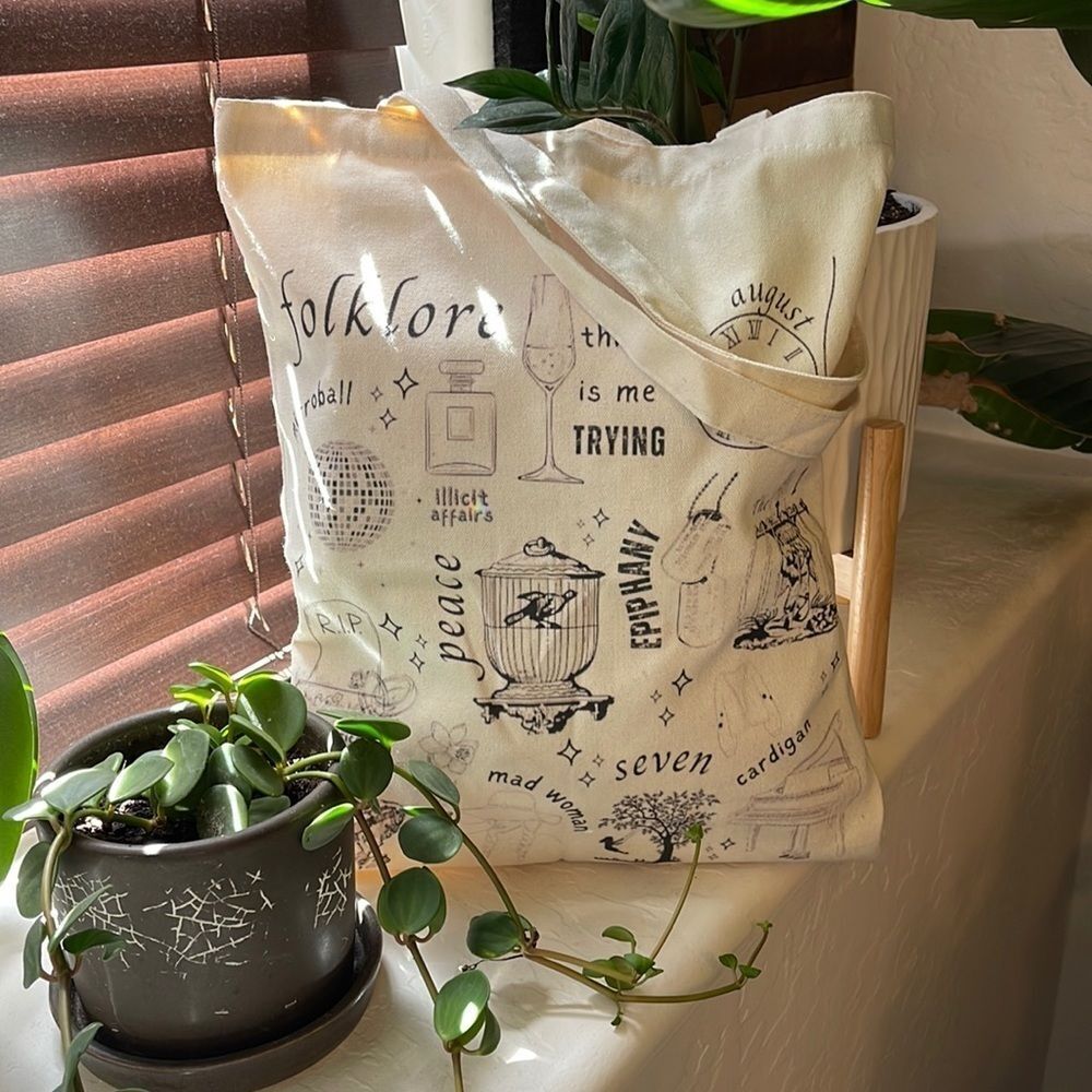 Taylor Swift Folklore Canvas Tote Bag Album Graphic Cream Music Merch - Picture 4 of 5